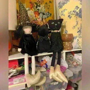 Halloween shelf sitting dolls cat bar witch handmade